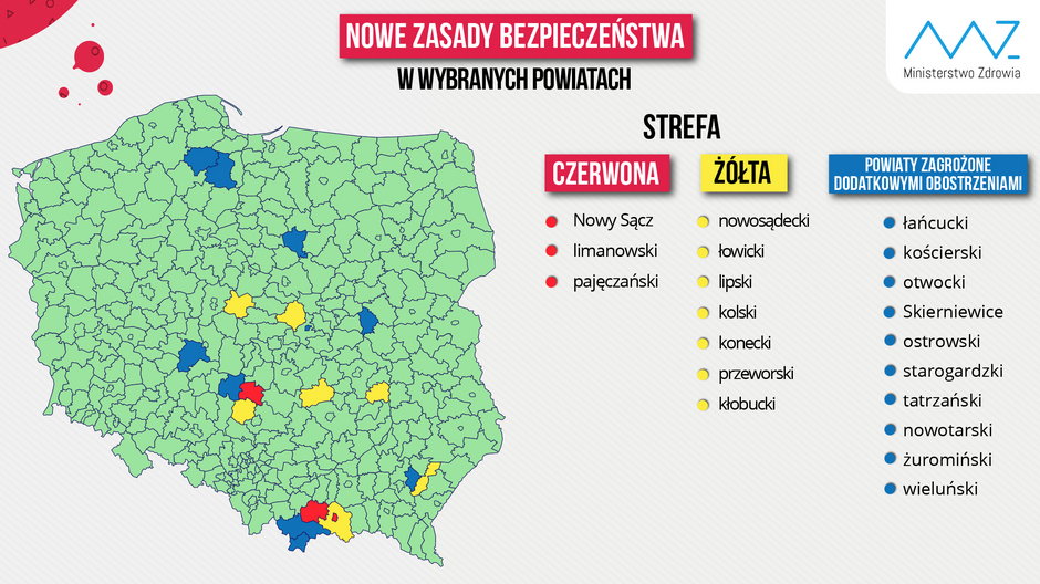 Koronawirus w Polsce: Strefy żółte i czerwone. Nowa lista powiatów