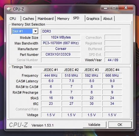 Informacje o komputerze testowym z programu CPU-Z