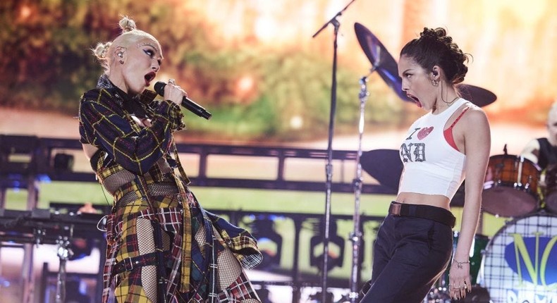 Gwen Stefani of No Doubt and Olivia Rodrigo perform at the Coachella Valley Music and Arts Festival at Empire Polo Club  in Indio, California.John Shearer/Getty Images for No Doubt