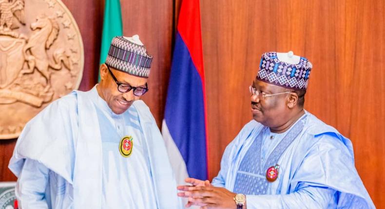 President Muhammadu Buhari and President of the Senate, Dr. Ahmad Lawan. [Twitter/@SPNigeria]