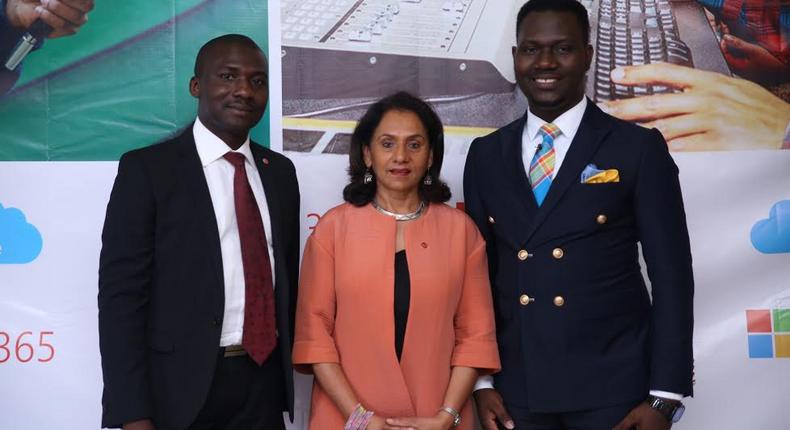 L-R: Head of Information Technology, Heirs Holdings, Austine Abolusoro; Chief Executive Officer, Tony Elumelu Foundation, Parminder Vir OBE and Philanthropies Lead, Microsoft Nigeria, Olushola Amusan during the launch of Microsoft Modern Non-Profit Campaign at Civic Center, Victoria Island, Lagos… Recently.