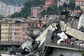 The collapsed Morandi Bridge is seen in the Italian port city of Genoa