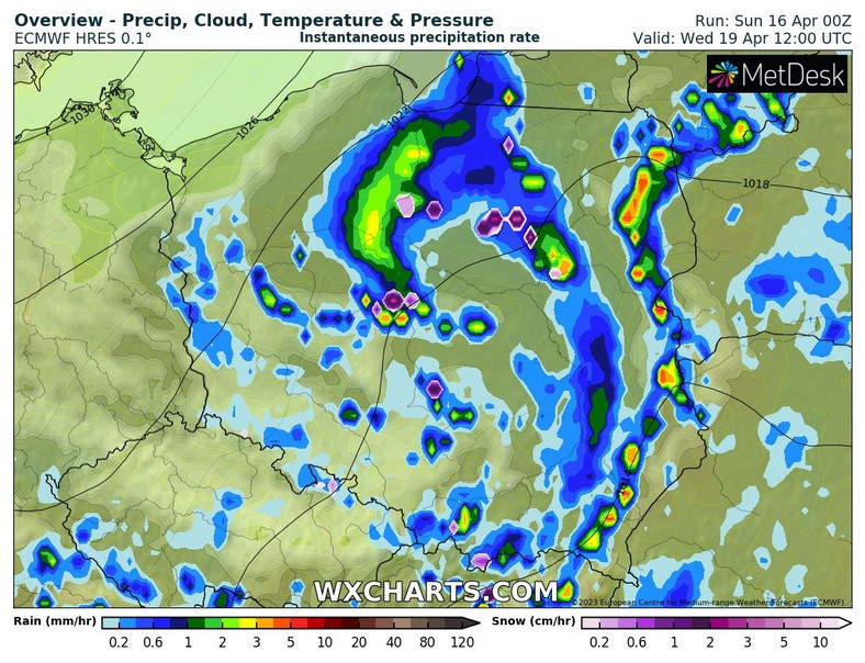 Następna fala solidnych opadów znajdzie się nad Polską w środę