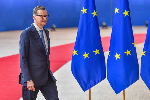 Bruksela, Belgia, 29.06.2023. Premier Mateusz Morawiecki w budynku "Europa" w Brukseli, 29 bm. Premier Morawiecki bierze udział w dwudniowym posiedzeniu Rady Europejskiej. (jm) PAP/Radek Pietruszka