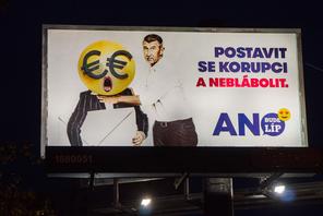 BigBoard of civic association ANO 2011, Andrej Babis, pupett, pre-election campaign billboard
