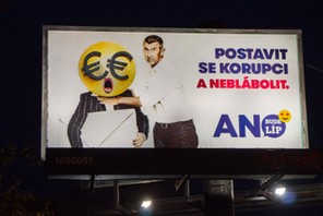 BigBoard of civic association ANO 2011, Andrej Babis, pupett, pre-election campaign billboard