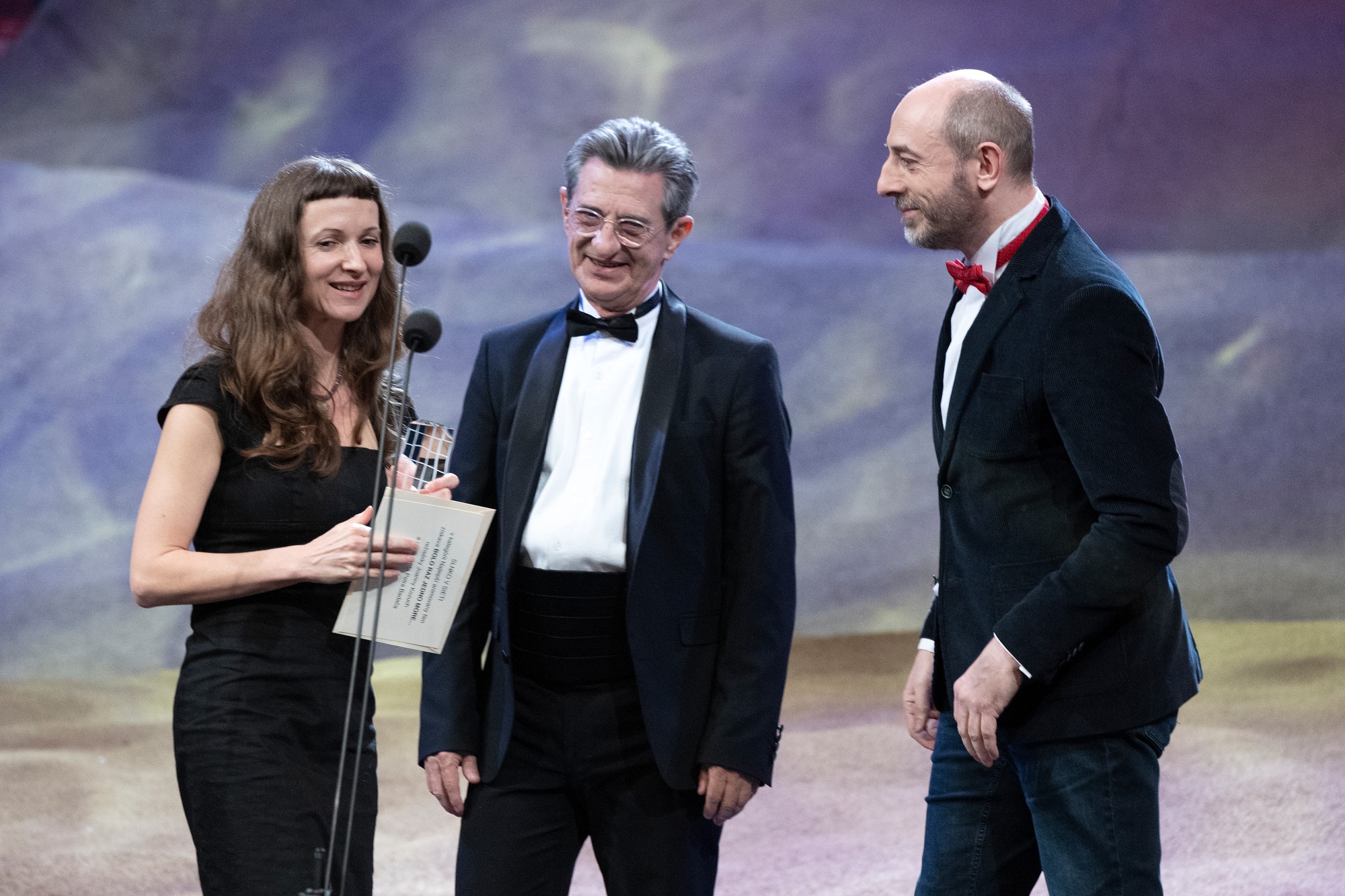 Cenu Slnko v sieti režisérke Joanne Kozuch odovzdali herci Miro Noga (uprostred) a Csongor Kassai (vpravo).