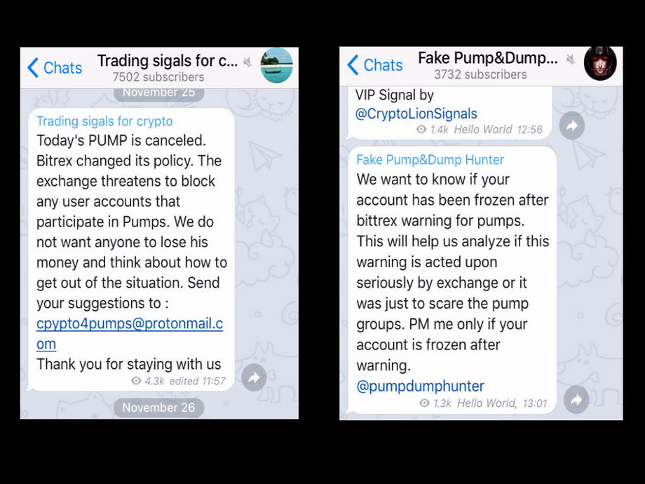 Recent Telegram messages about Bittrex's warning message.