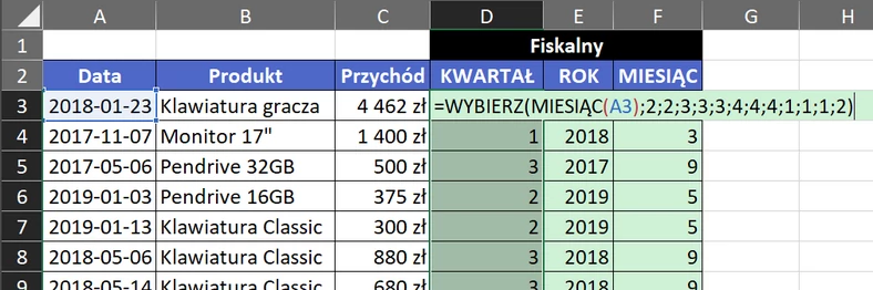 5.2  Obliczanie kwartału fiskalnego