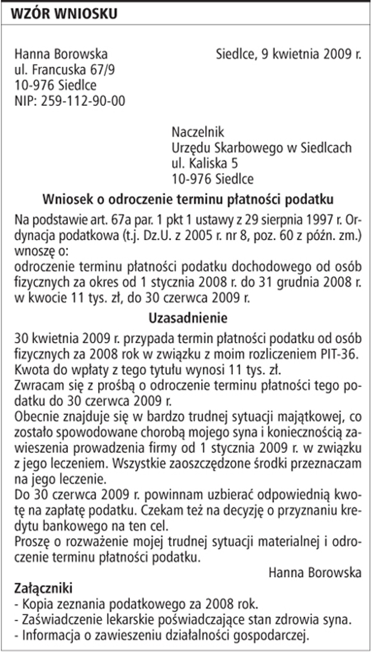 Wzór wniosku
