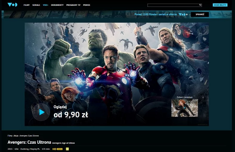 Avengers: Czas Ultrona to jedyna pozycja z naszej listy, którą znajdziemy na VOD.pl