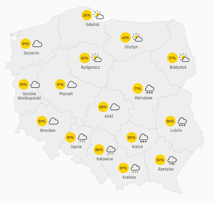 Zachmurzenie w Polsce 23.03.2021