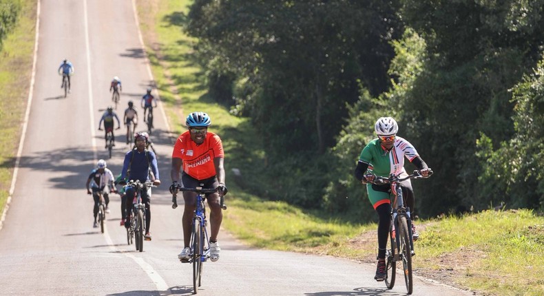 Mama Rachel Ruto with her cycling club on January 26, 2021