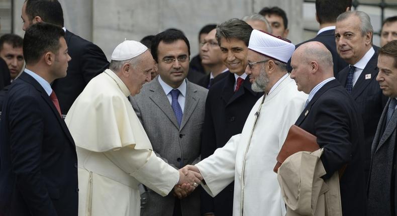 Pope Francis met mufti Rahmi Yaran at Istanbul's Blue Mosque in November 2014