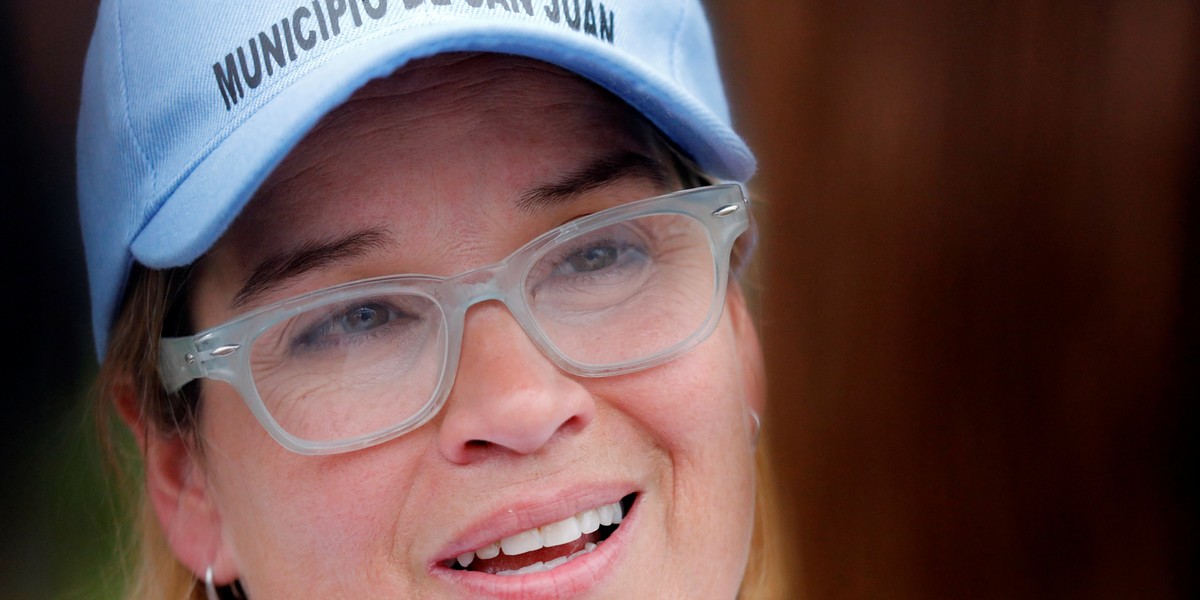 Mayor of San Juan Carmen Yulin Cruz talks with journalists outside the government center at the Roberto Clemente Coliseum days after Hurricane Maria, in San Juan, Puerto Rico September 30, 2017.