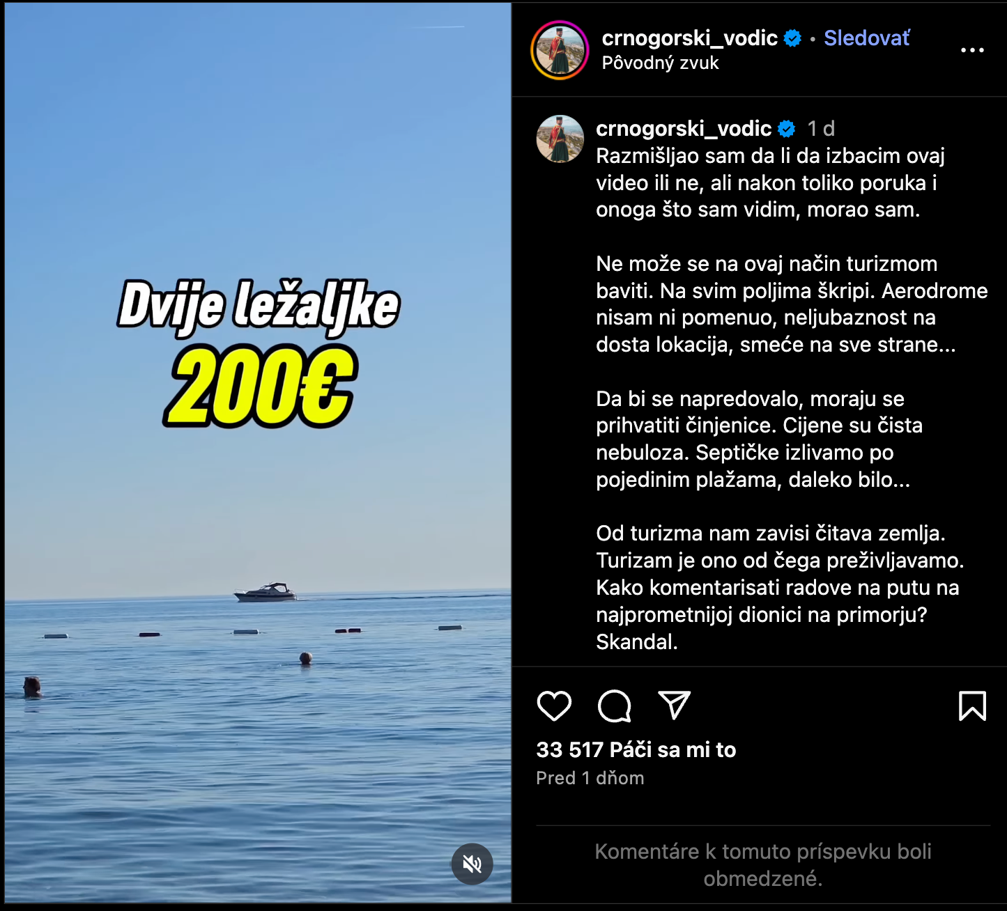Kritické video muža z Čiernej Hory o pokazenej letnej sezóne sa šíri sociálnymi sieťami.