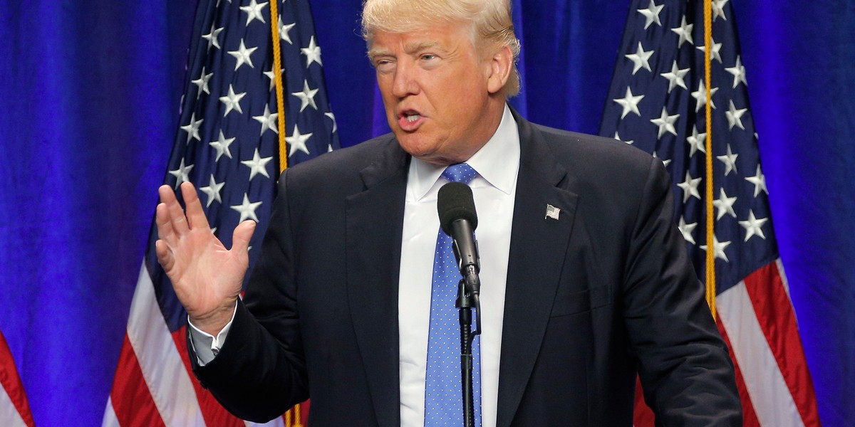 Republican US presidential candidate Donald Trump delivers a speech at Saint Anselm College in Manchester, New Hampshire, on June 13.