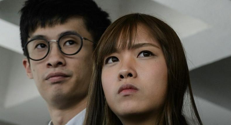 Pro-independence lawmakers Baggio Leung (L) and Yau Wai-ching were elected in citywide Hong Kong polls in September but deliberately misread their oaths of office during their swearing-in ceremony
