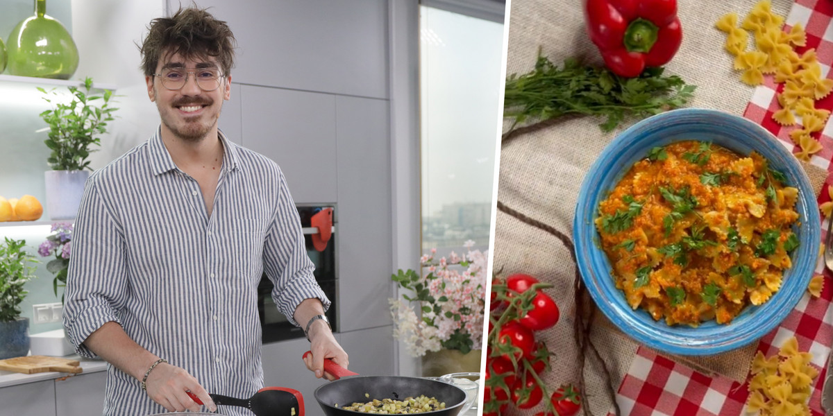 Matteo Brunetti pokazuje, jak zrobić sos z pomidorów, papryki i tuńczyka.