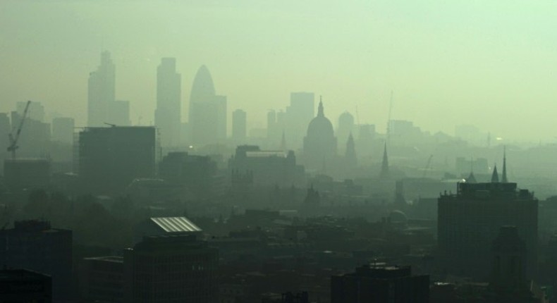 Smog in the early morning sunlight over central London