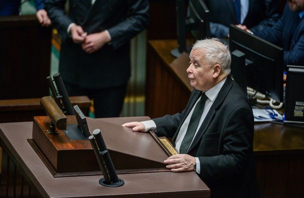 Prezes PiS Jarosław Kaczyński na sali obrad Sejmu w Warszawie