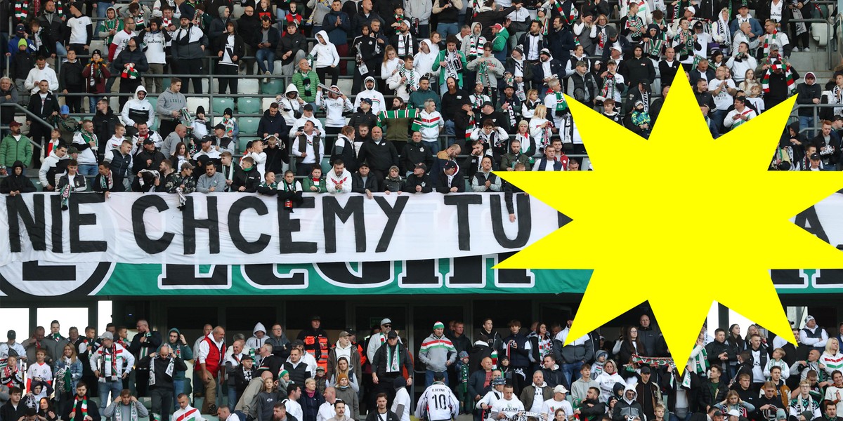 Na meczu Legia- Raków kibice obu drużyn wywiesili to samo hasło.