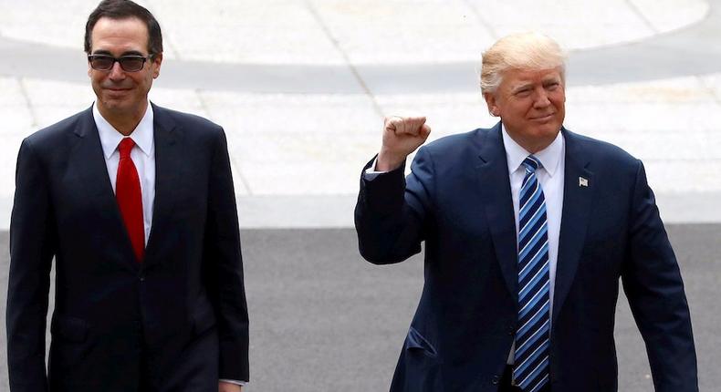 President Donald Trump arriving for a signing ceremony with Treasury Secretary Steven Mnuchin at the Treasury Department on April 21.