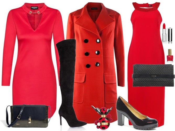 STYLIZACJE na walentynki: Płaszcz – Bialcon/bialcon.pl, sukienka – Mosquito/mosquito.pl, sukienka bez rękawów – Midori/midori.pl, szpilki – Gianmarko/gianmarko.pl, kozaki – Gianmarko/gianmarko.pl, szpilki – Caprice/caprice.pl, torebka – Boca/boca.pl, akcesoria – TKMAXX/tkmaxx.pl