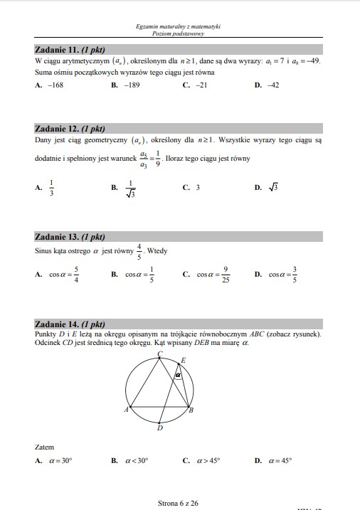 Matura z matematyki - poziom podstawowy