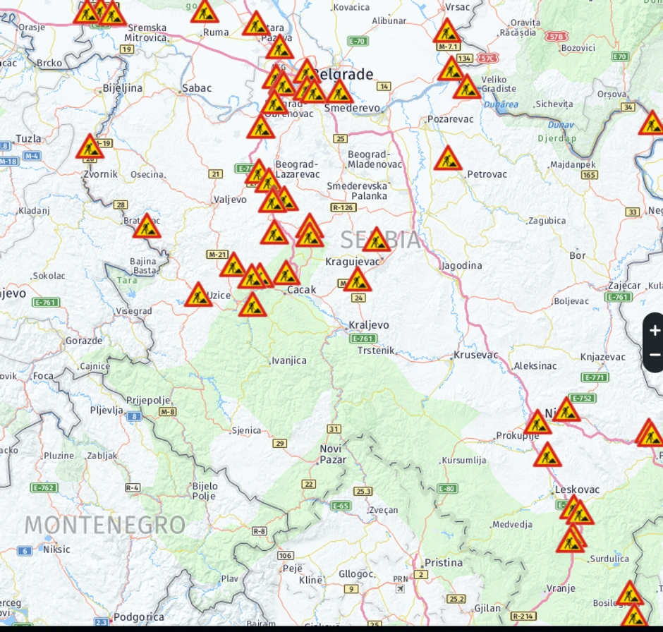 Mesta na kojima su trenutno radovi na putevima