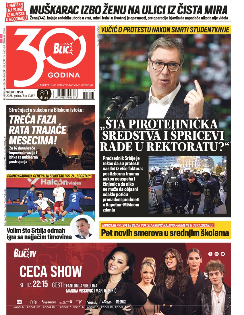 Blic naslovna strana za 01.04 