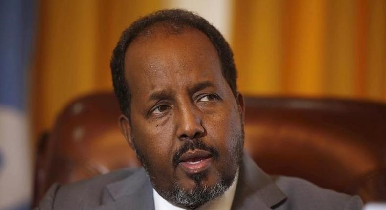 Somali President Hassan Sheik Mohamud speaks during a Reuters interview at the Presidential Palace in capital Mogadishu September 16, 2015. REUTERS/Feisal Omar