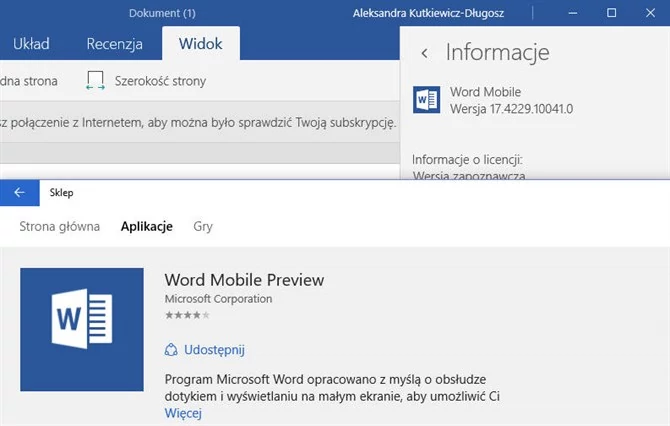 Word Mobile już bez dopisku Preview