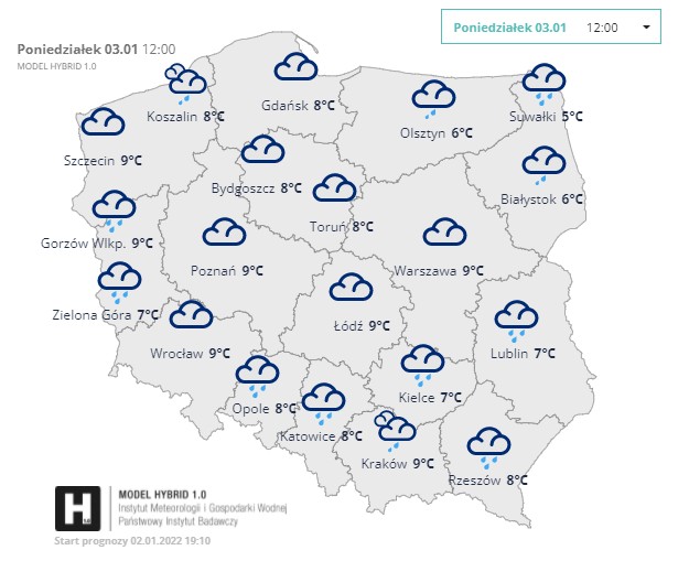 Ciepły i deszczowy poniedziałek