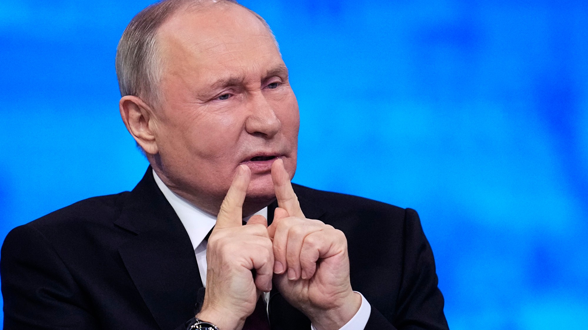 Vladimir Putin počas svojej výročnej tlačovky.