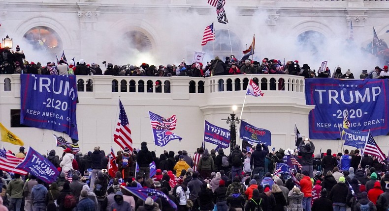 In this Jan. 6, 2021 file photo rioters supporting President Donald Trump storm the Capitol in Washington.