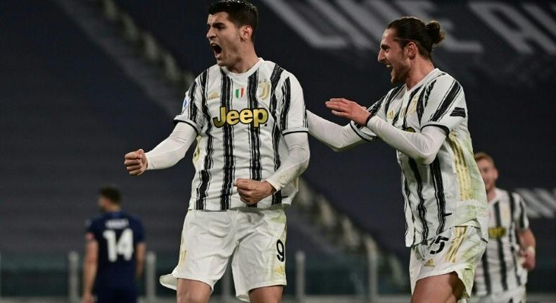 Alvaro Morata (L) scored twice and set up Adrien Rabiot (R) for another one against Lazio in Turin.