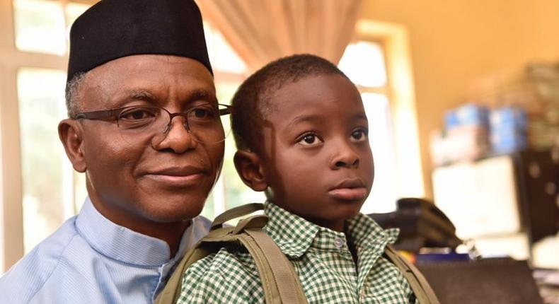 Governor Nasir El-Rufai of Kaduna State in Capital School, Malali, Kaduna, a public school, to enrol their six-year old son Abubakar El-Rufai into a primary school.  [Twitter/GovKaduna]