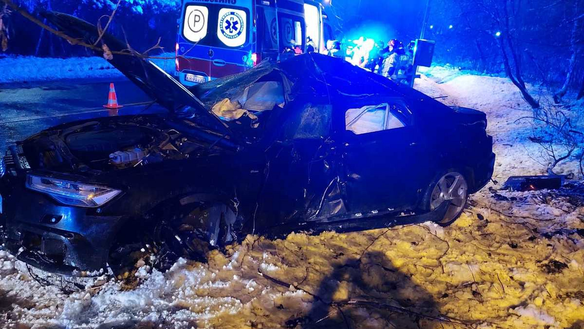 Jechał w Krakowie na podwójnym gazie. Auto roztrzaskało się na drzewie