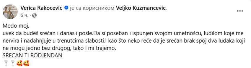 Verica Rakočević obratila se suprugu