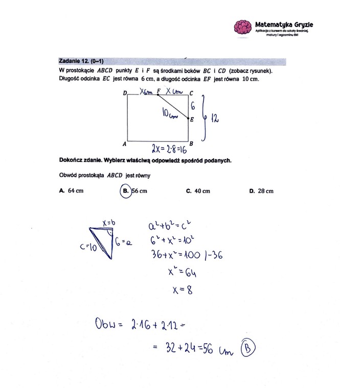 Egzamin ósmoklasisty 2023: matematyka. Zadanie nr 12