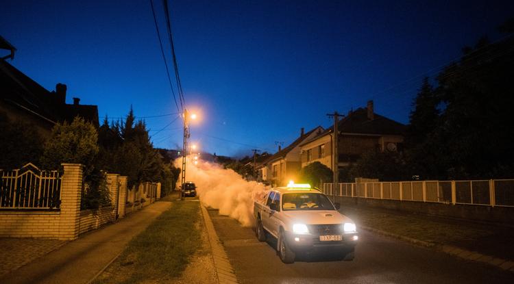 Melegködös szúnyoggyérítés Pécs Patacs városrészében 2020. július 7-én.