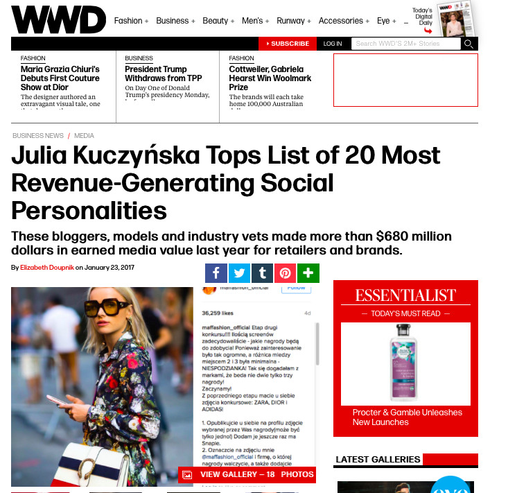 Julia Kuczyńska wyróżniona w rankingu WWD.com