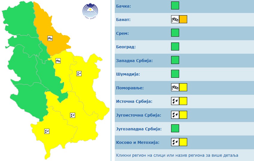 Meteoalarm za sutra, 26. januar