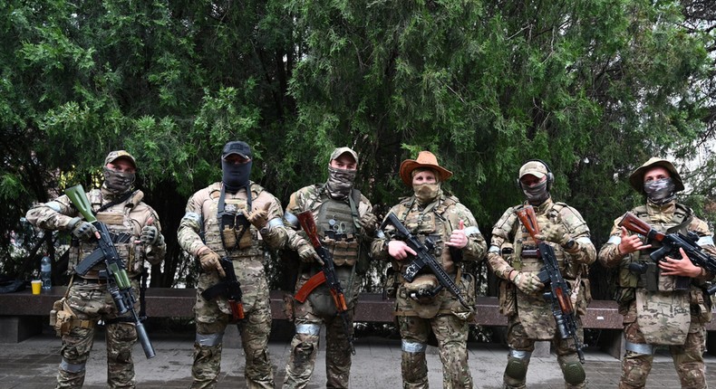 Fighters of Wagner Group pose for a picture as they get deployed near the headquarters of the Southern Military District in the city of Rostov-on-Don, Russia, June 24, 2023Reuters