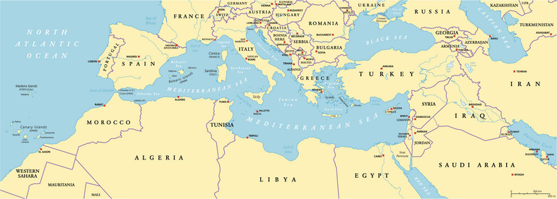 Basen Morza Śródziemnego, mapa polityczna 