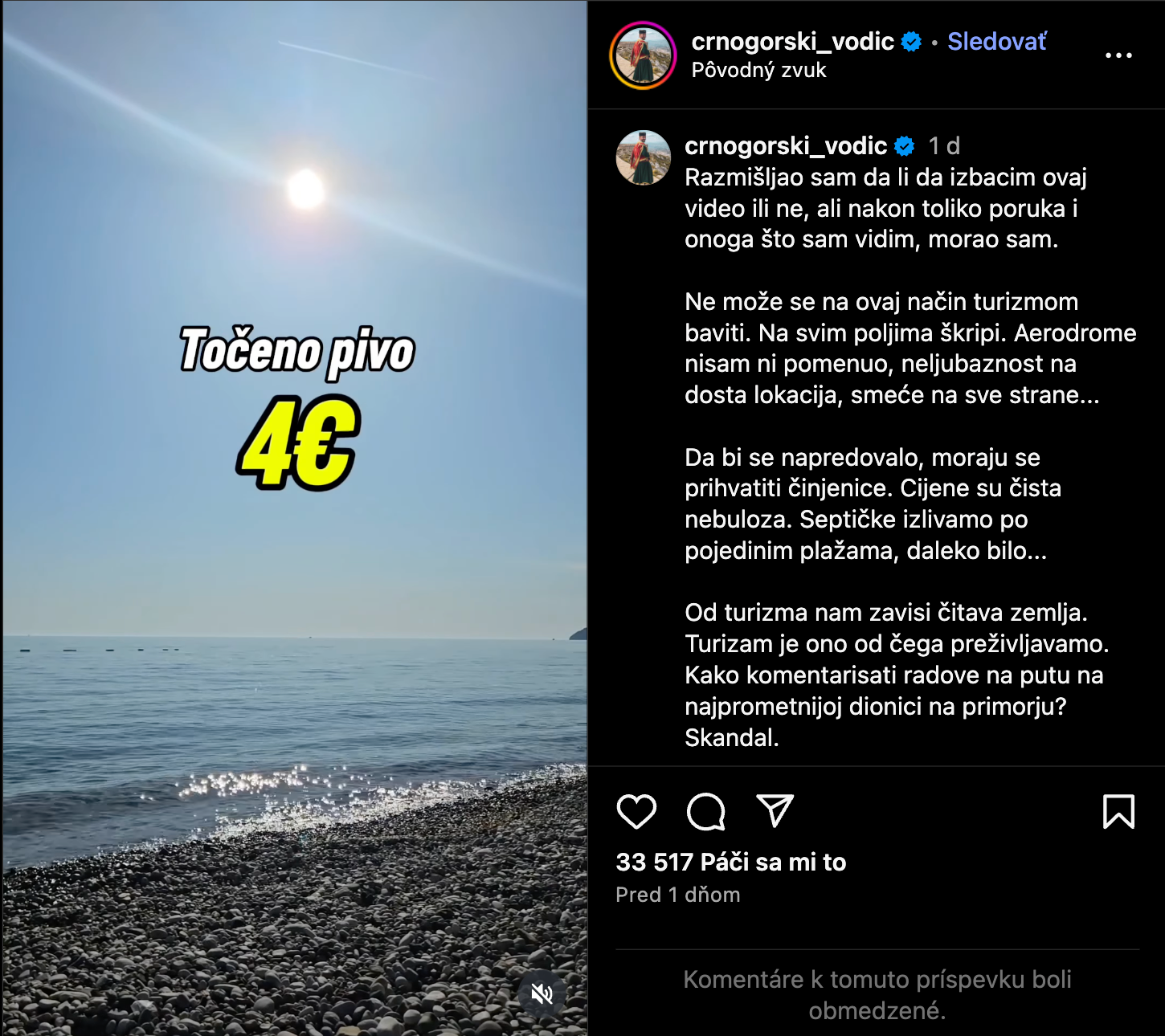 Kritické video muža z Čiernej Hory o pokazenej letnej sezóne sa šíri sociálnymi sieťami. 