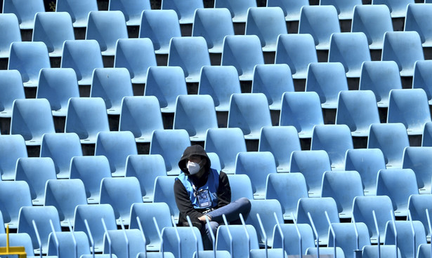 Puste trybuny na Stadionie im. Kazimierza Górskiego przed meczem piłkarskiej Ekstraklasy Wisły Płock i Korony Kielce