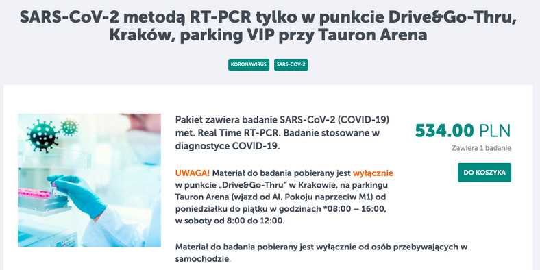Możliwość zakupu badania metodą RT-PCR na stronie diag.pl