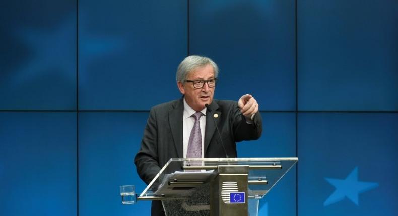 EU Commission president Jean-Claude Juncker holds a press conference after the second day of a European Summit at the Europa Building at the EU headquarters in Brussels on March 10, 2017